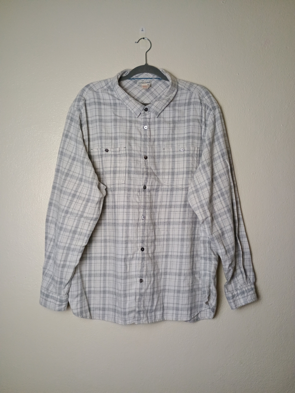 Men's XXL Casual Long-Sleeve Light Gray Plaid Button-Down Shirt